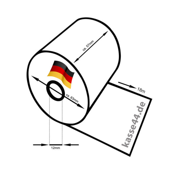 10 Stück Thermorollen 57mm 18lfm 12mm Weiß BPA Frei